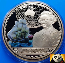 Medalha moeda folheada a ouro 50 mm Captain James Cook First Voyage HMS Endeavour 2018, usado comprar usado  Enviando para Brazil