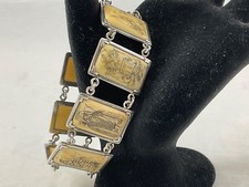 Usado, Pulseira painel vintage de prata 950 exportação da China com 7 painéis ósseos Scrimshaw comprar usado Usado, Pulseira painel vintage de prata 950 exportação da China com 7 painéis ósseos Scrimshaw comprar usado  Enviando para Brazil