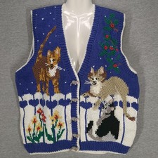 Colete Suéter BellePointe Feminino Grande Azul Novidade Gato Malha Botão Frente Ramie comprar usado  Enviando para Brazil