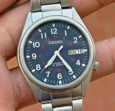 Estilo militar - Seiko automático 7S26-00D0 azul escuro vermelho/branco índices (S9) comprar usado  Enviando para Brazil