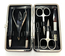 Antigo. CONJUNTO DE MANICURE ALEMANHA SOLINGEN NIEMAN MARCUS 7 peças estojo de viagem de couro preto comprar usado  Enviando para Brazil