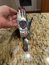 Arte folclórica mexicana vintage de metal mão feminina com espelho de coração e tronco pendurado comprar usado  Enviando para Brazil