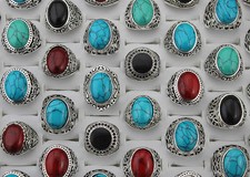 50 peças de anéis da moda masculinos de pedra turquesa lotes por atacado presente de festa EH526, usado comprar usado  Enviando para Brazil