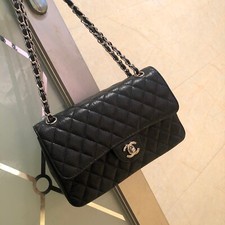 ✧Chanel✧ black caviar calfskin silver chain classic women's bag comprar usado  Enviando para Brazil