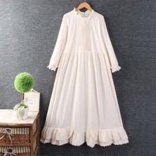 Usado, Vestido de renda midi feminino babado manga longa solto gola redonda sólido retrô balanço comprar usado  Enviando para Brazil