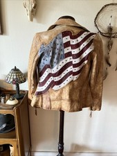 Jaqueta de couro de ovelha Corral bandeira americana cowgirl cravejada feminina tamanho grande, usado comprar usado  Enviando para Brazil