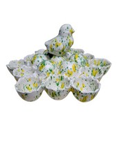 Prato de ovos de cerâmica salpicada vintage~"Centro de galinha"~Servidor de 12 ovos~Prato de Páscoa comprar usado  Enviando para Brazil