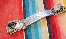 Usado, Vintage Nativo NAVAJO Urso de Corrida RB Esterlina ONYX Relógio Pontas com Pulseira Elástica comprar usado  Enviando para Brazil