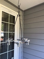 Castiçal suspenso de ferro forjado dinamarquês com 6 castiçais de vidro comprar usado Castiçal suspenso de ferro forjado dinamarquês com 6 castiçais de vidro comprar usado  Enviando para Brazil