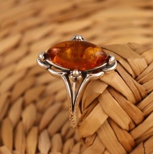 Conhaque Âmbar Báltico 925 Sterling Silver Ring Âmbar Báltico Marquise Jewellery comprar usado  Enviando para Brazil