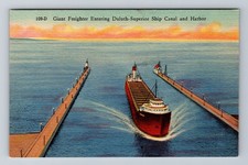 Duluth MI-Michigan Giant Freighter Wejście do kanału statku Vintage Pocztówka Pocztówka na sprzedaż  Wysyłka do Poland