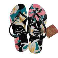 Chinelos femininos Havaianas preto fino rosa e amarelo floral tamanho 11/12 novos comprar usado  Enviando para Brazil