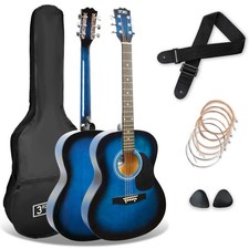 Używany, Gitara akustyczna 4/4 niebieska z torbą, paskiem i akcesoriami na sprzedaż  PL