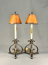 2 abajures de mesa ou buffet Maitland Smith bronze castiçal 28 pol. com abajures de couro, usado comprar usado  Enviando para Brazil