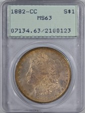 1882-CC $1 dólar Morgan, classificação MS63 por PCGS RATTLER, bom tom Rev! PQ++ comprar usado  Enviando para Brazil
