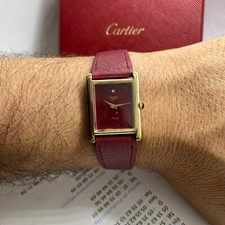 Relógio Tank Must Vermeil mostrador borgonha MYON Paris banhado a ouro 18K vintage anos 70 comprar usado  Enviando para Brazil