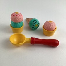 Pretend Play Food Ice Cream Treats Waffle Cone Colheres Tigela Gancho Loop Brinquedo Vintage comprar usado  Enviando para Brazil