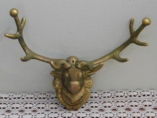 Antiga cabeça de veado de latão 12 pontos buck cabana suspensa na parede lodge man cave 9,5"Lx7,5"H comprar usado  Enviando para Brazil