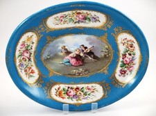 Bandeja de porcelana grande Samson, Bleu Céleste, Watteau Scene, Paris, c.1880 comprar usado  Enviando para Brazil