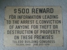 Usado, Placa vintage TOLEDO BUILDING CONGRESS US$ 500 recompensa por destruição de propriedade comprar usado  Enviando para Brazil