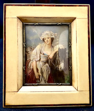 MINIATURA ANTIGA, MOLDURA DE MARFIM/VIDRO, FOTOGRAFIA PINTADA ASSINADA WILLY c1920 g comprar usado  Enviando para Brazil