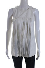Blusa Sachin & Babi feminina de couro sintético sem mangas franja branca tamanho 2, usado comprar usado  Enviando para Brazil