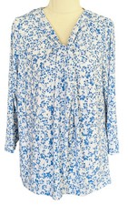 Blusa Regata Tamanho M Azul Branco Floral Manga 3/4 Tecido Elástico Detalhe Decote comprar usado  Enviando para Brazil