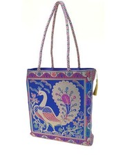 Bolsa de mão azul indiana étnica pavão tecido Zari brocado tecido bolsa de ombro, usado comprar usado  Enviando para Brazil