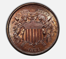 1864 Peça de Dois Centavos, Vermelho Brilhante, Lema Grande, Navalha Afiada Joia Soberba BU++ RD ++++ comprar usado  Enviando para Brazil