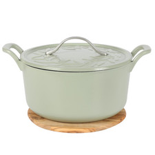 Forno holandês de ferro fundido 7 qt com tampa em relevo, esmalte europeu e trive de madeira de oliveira... comprar usado  Enviando para Brazil