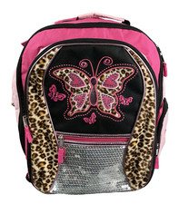 Mochila borboleta rosa e preta com acabamento de leopardo 15 x 12 x 7 lantejoulas esposa máfia, usado comprar usado  Enviando para Brazil