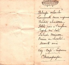 Menu ancien 1923 d'occasion  Dinan