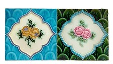 Raro Vintage 2 Peças Lindo Design de Flores Feito no Japão Azulejos.  comprar usado  Enviando para Brazil