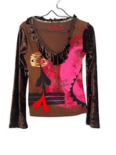 Paramita Top Pequeno Arte Usável Y2k Artsy Veludo Babado Marrom Rosa Mídia Mista comprar usado  Enviando para Brazil