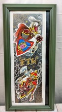 Pintura em flash de tatuagem CO emoldurada original estilo guerreiro viking, assinada comprar usado  Enviando para Brazil