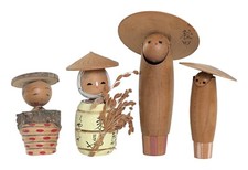 Conjunto Kokeshi japonês vintage 4 peças – Bonecas folclóricas chapéu de palha com motivo de arroz e barril comprar usado  Enviando para Brazil