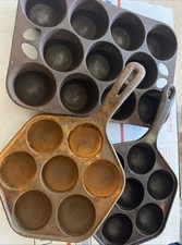 (3) Muffin de ferro fundido antigo/panela de padeiro de bolo/frigideira de caçador de ovos** Não temperado ** comprar usado  Enviando para Brazil