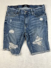 Bermuda jeans Hollister masculina 30 azul skinny 9" costura interna angústia fray comprar usado  Enviando para Brazil