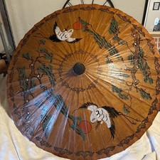 Vintage ręcznie malowany japoński chiński bambusowy papier ryżowy drewniany parasol parasol 34" na sprzedaż  Wysyłka do Poland