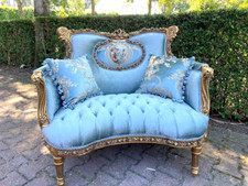 Usado, Sofá Loveseat Antigo Francês Luís XVI Folha de Ouro Veludo Azul Faia Corbeille comprar usado  Enviando para Brazil