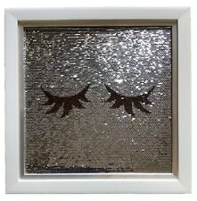 Decoração de parede para meninas crianças penduradas sala de arte lantejoulas olhos virados emoldurados em excelente estado usado prata branca comprar usado  Enviando para Brazil
