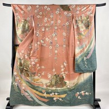 Usado, Kimono feminino japonês furisode seda goshoguruma peônia folha salmão rosa 163,5cm comprar usado  Enviando para Brazil