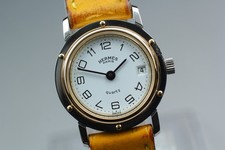 [Perto de ESTADO PERFEITO] Relógio Feminino Hermes Clipper 24mm Qz Mostrador Branco Couro Genuíno , usado comprar usado  Enviando para Brazil