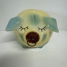 Cofrinho vintage de cerâmica casco de porco cortiça 1957 azul e amarelo HTF comprar usado  Enviando para Brazil