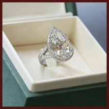 Anel de casamento de noivado prata esterlina 925 corte pera branca pedra CZ halo 5,65 ct comprar usado  Enviando para Brazil