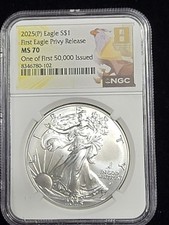 2025 P Silver Eagle Privy 1º Lançamento NGC MS 70 1º de 50000 BELA GANGUE 8ª Era comprar usado  Enviando para Brazil