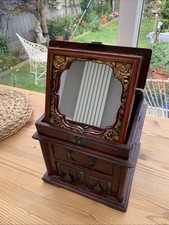 Raro Vintage Chinês Pop-Up Espelho Vaidade Caixa Bronze/Metal Acentos, 3 Gavetas comprar usado  Enviando para Brazil