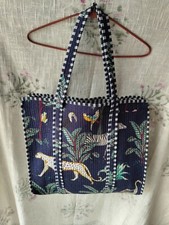 Bolsa tote acolchoada de algodão feita à mão com estampa de animais azul selva bolsa de ombro unissex comprar usado  Enviando para Brazil