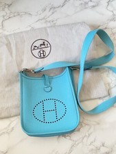 Usado Autêntico Hermes Mini Bolsa Evelyne Bolsas de Mão 3P Azul Atoll Clemence comprar usado  Enviando para Brazil