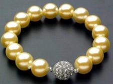 Pulseira de pérolas concha de ouro 8/10/12 mm mar do sul fecho magnético 7,5" CZ, usado comprar usado  Enviando para Brazil